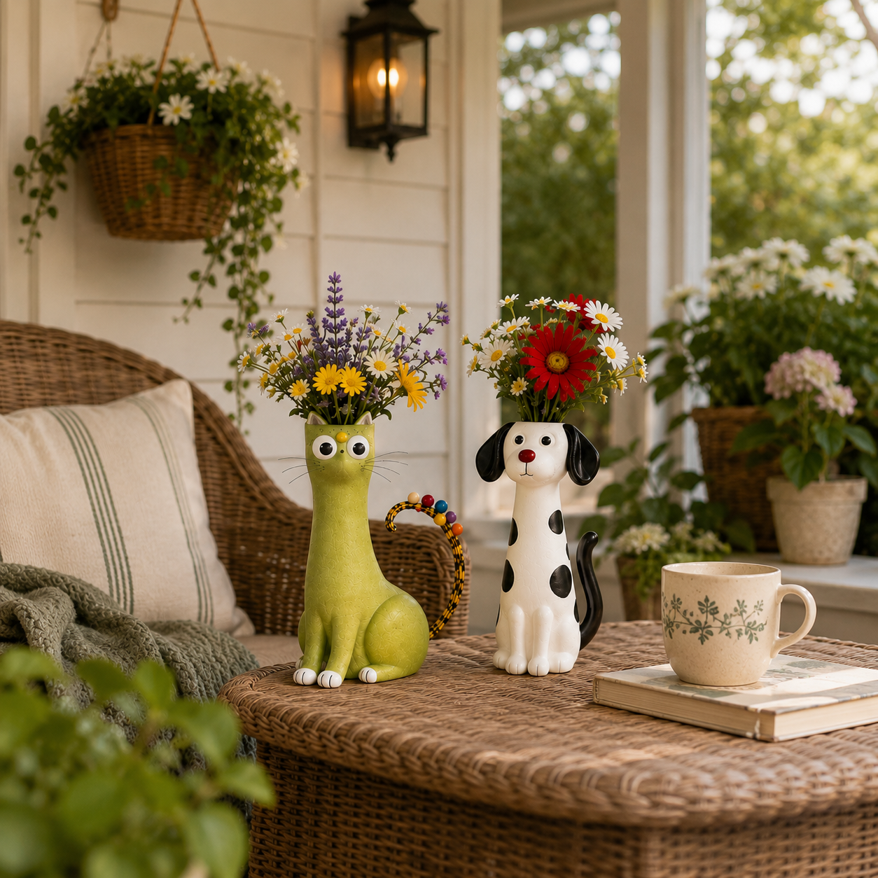 Whimsical Cat & Dog Decorative Vase Set – Set of 2