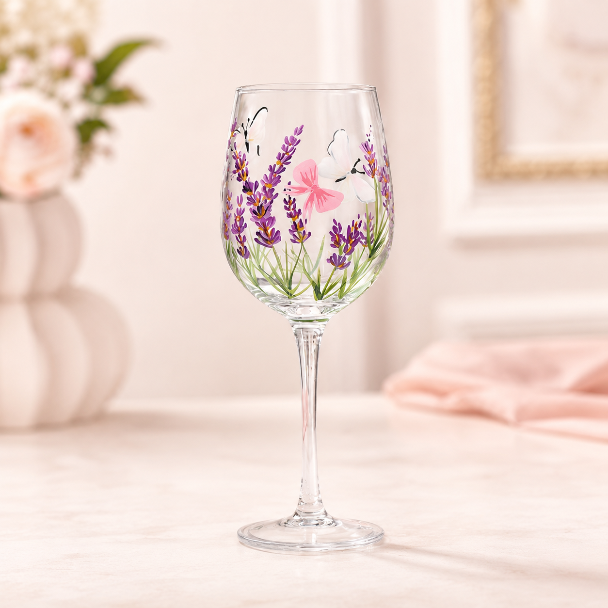 Fresh Floral Butterfly Glassware Gift Set, Hand-Painted Cottage Style
