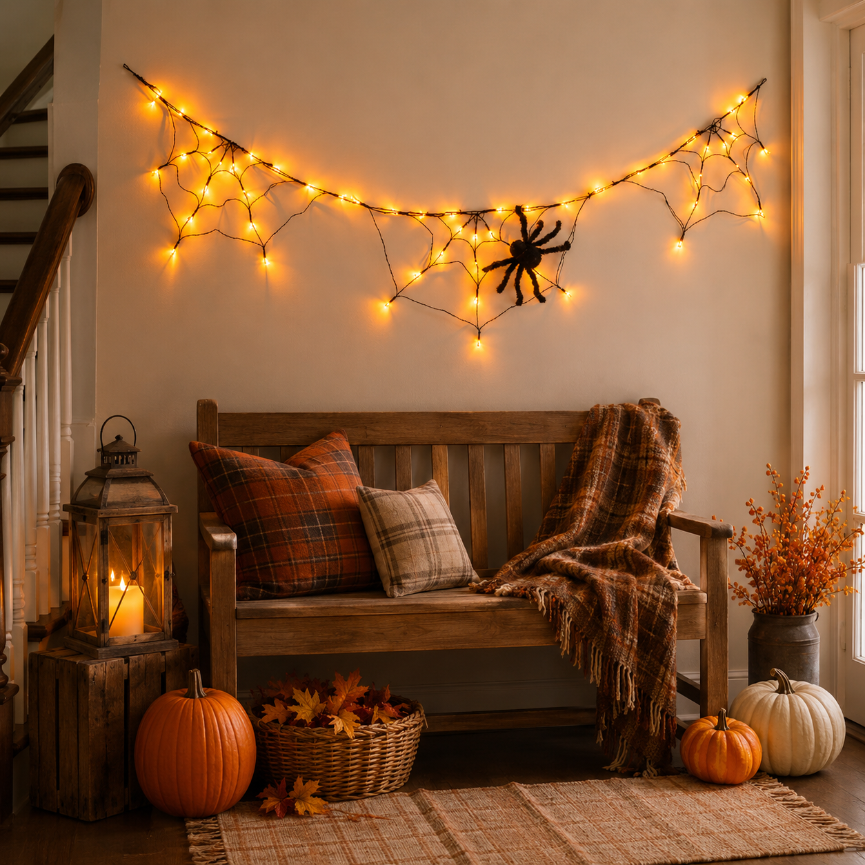 70.9" Wide Battery-Powered Spider Web Lights