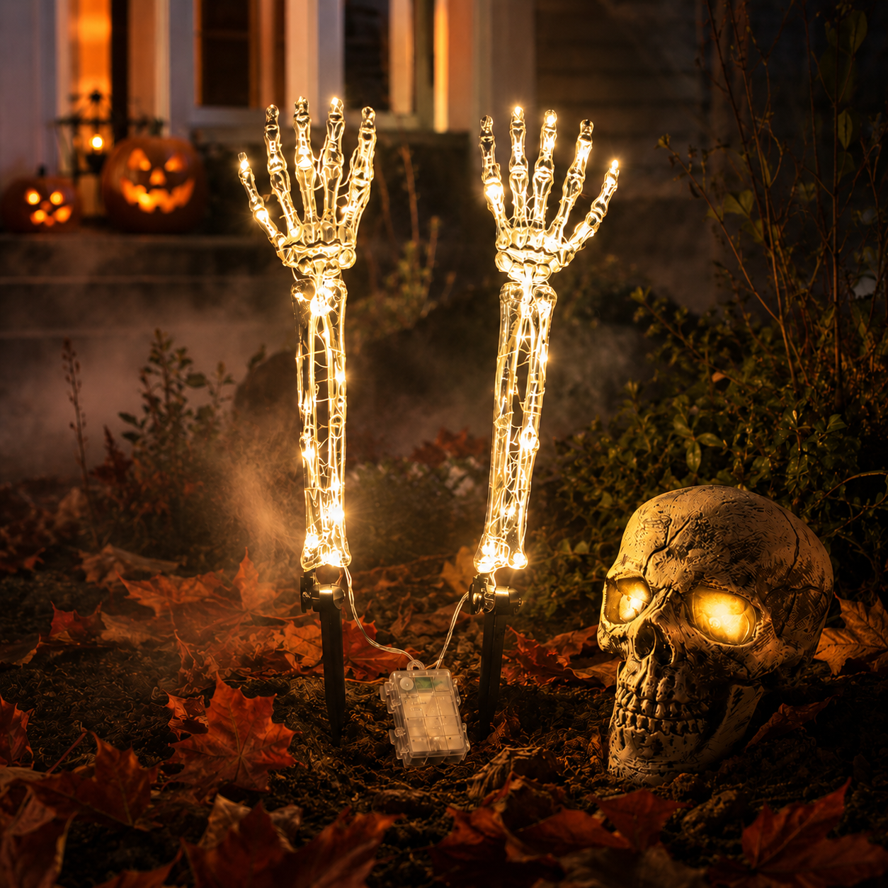 Halloween Skeleton Hands & Skull LED Yard Stakes