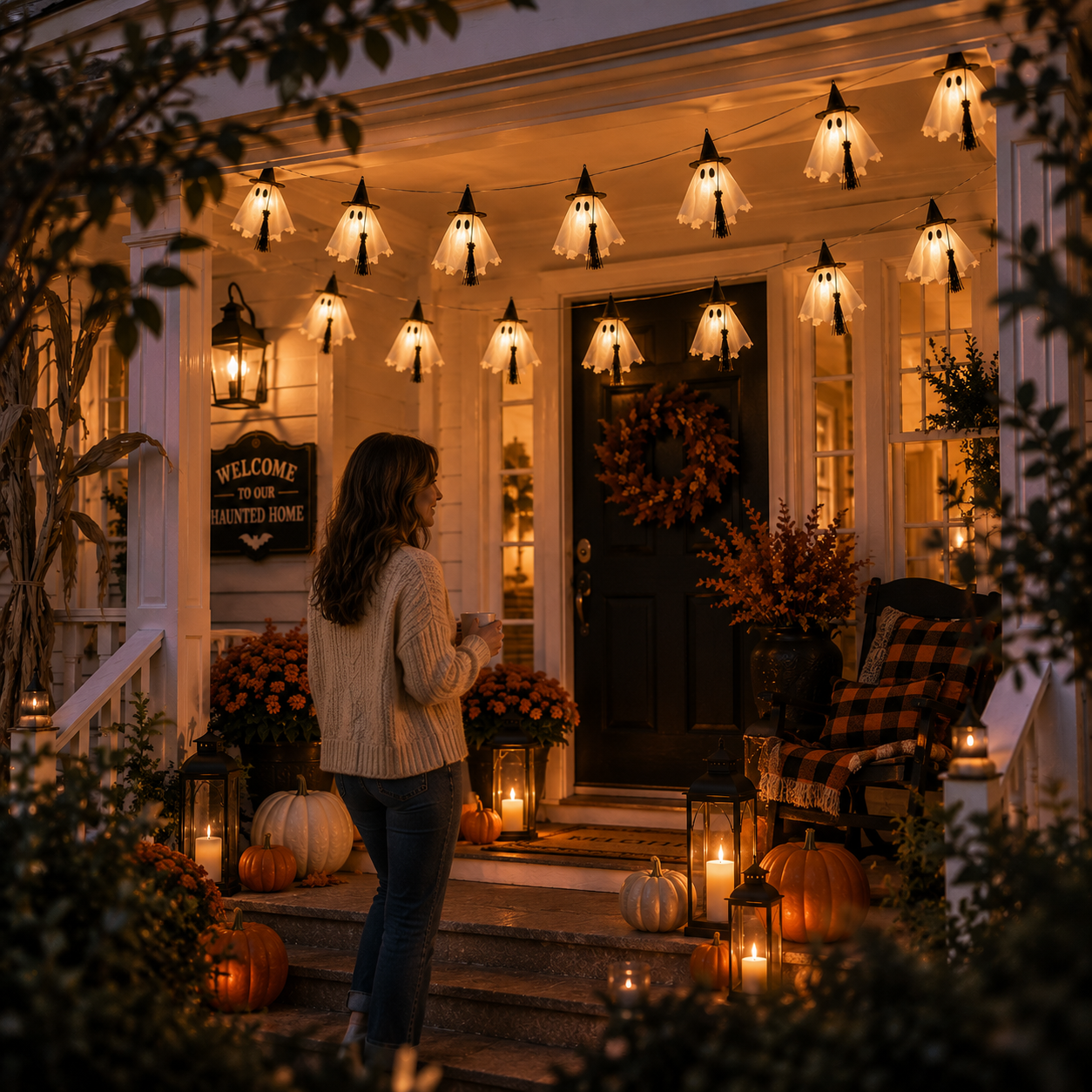 6-Ft Light-Up Witch Ghost Garland with Remote 👻✨