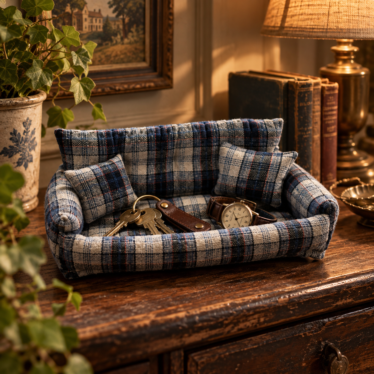 Handmade Mini Plaid Sofa Tray