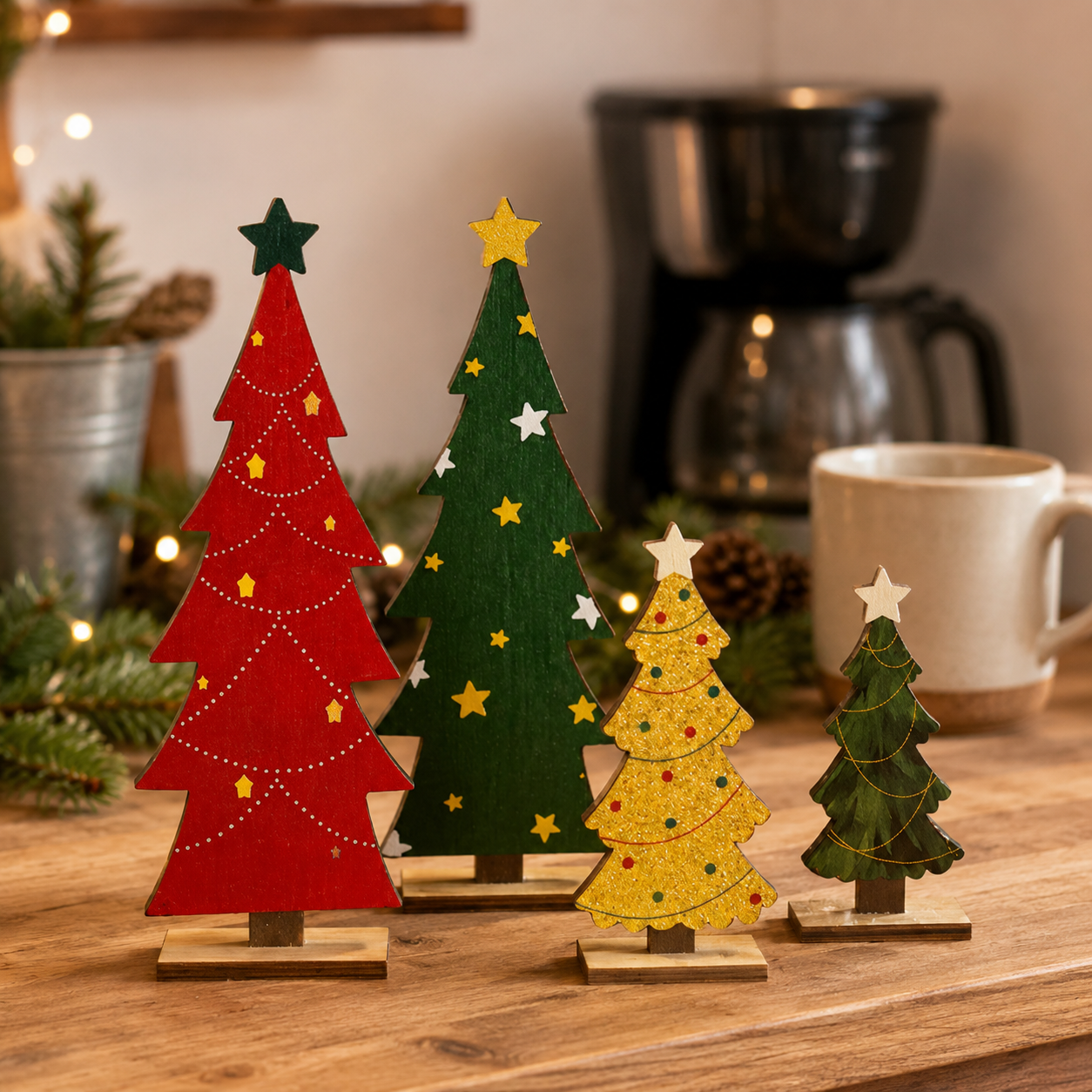 8-Piece Rustic Wooden Christmas Tree Decor Set