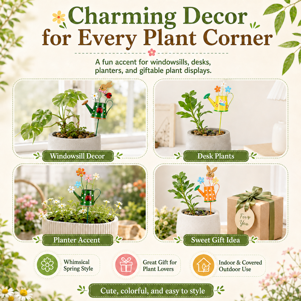 🌼 6-Piece Whimsical Watering Can Plant Stakes