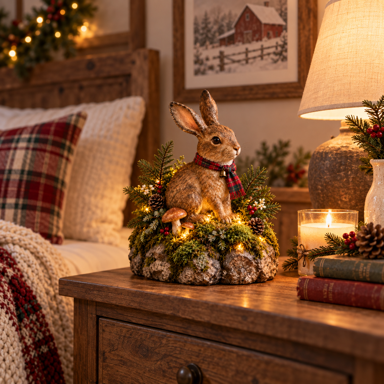 Lighted Woodland Christmas Rabbit Figurine