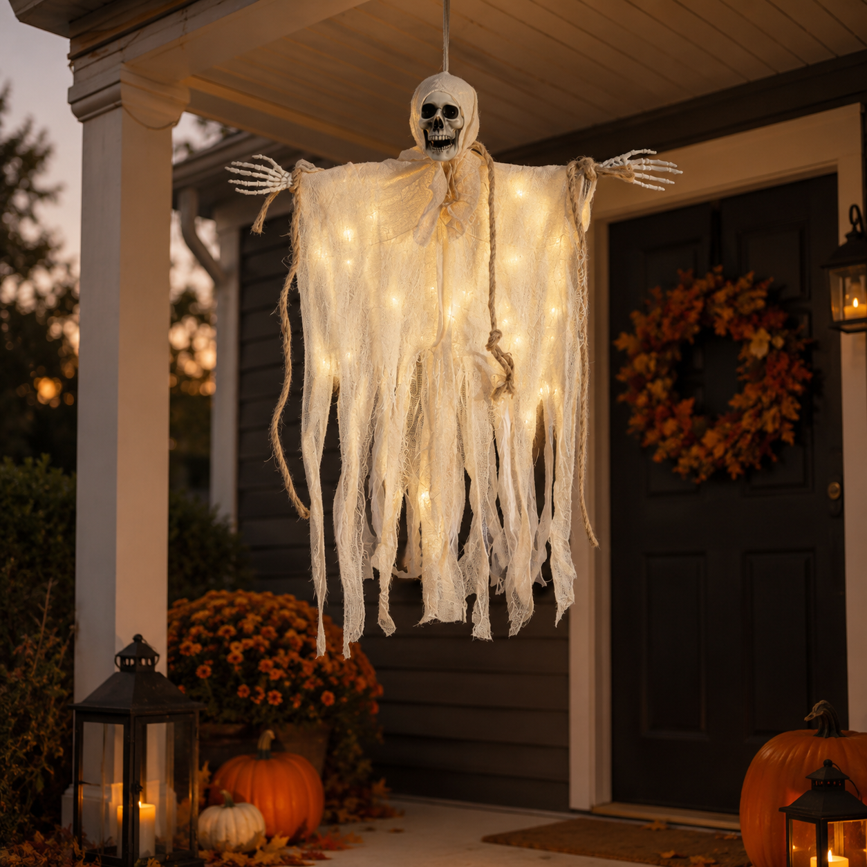 29.5" Light-Up Hanging Skeleton Ghost with Remote