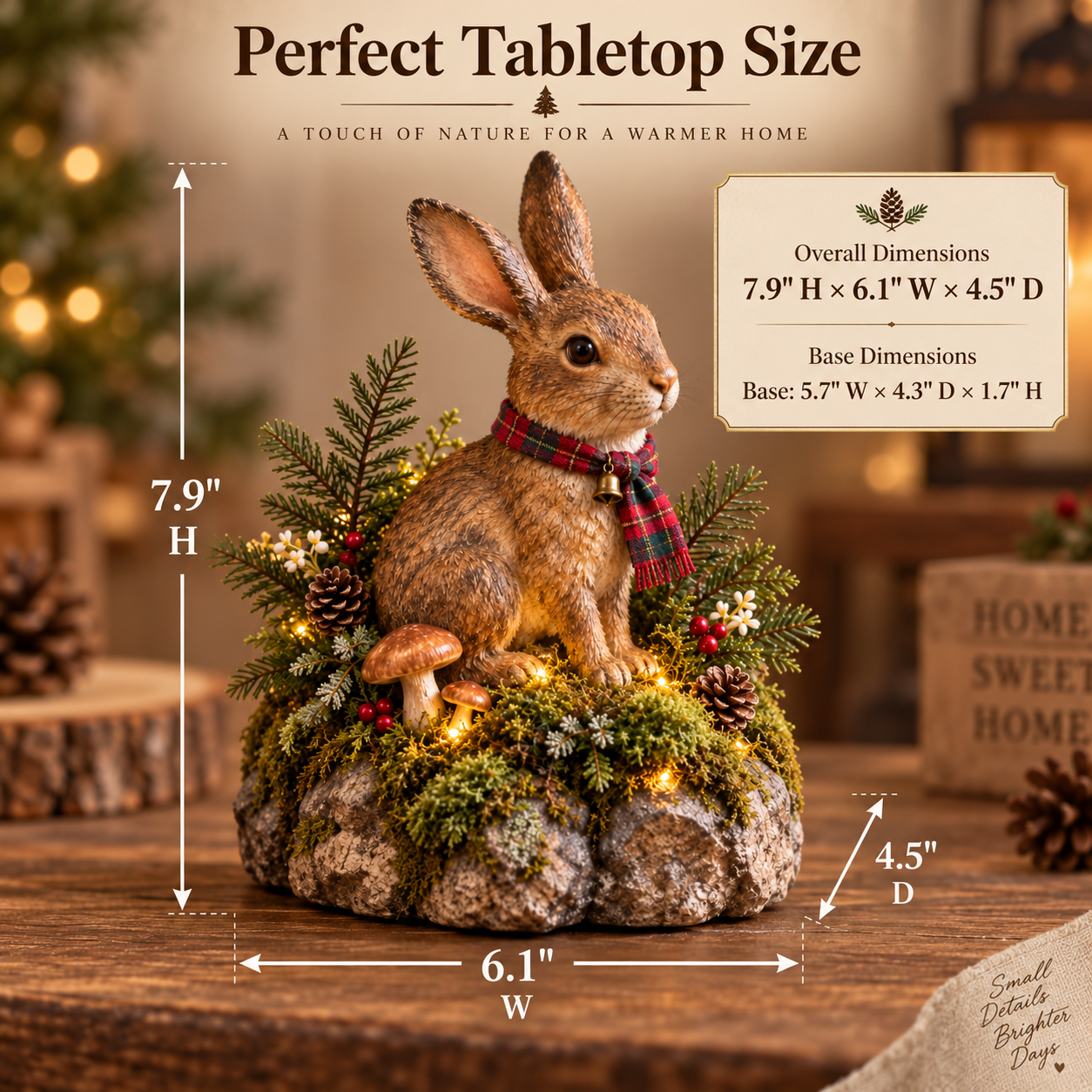 Lighted Woodland Christmas Rabbit Figurine