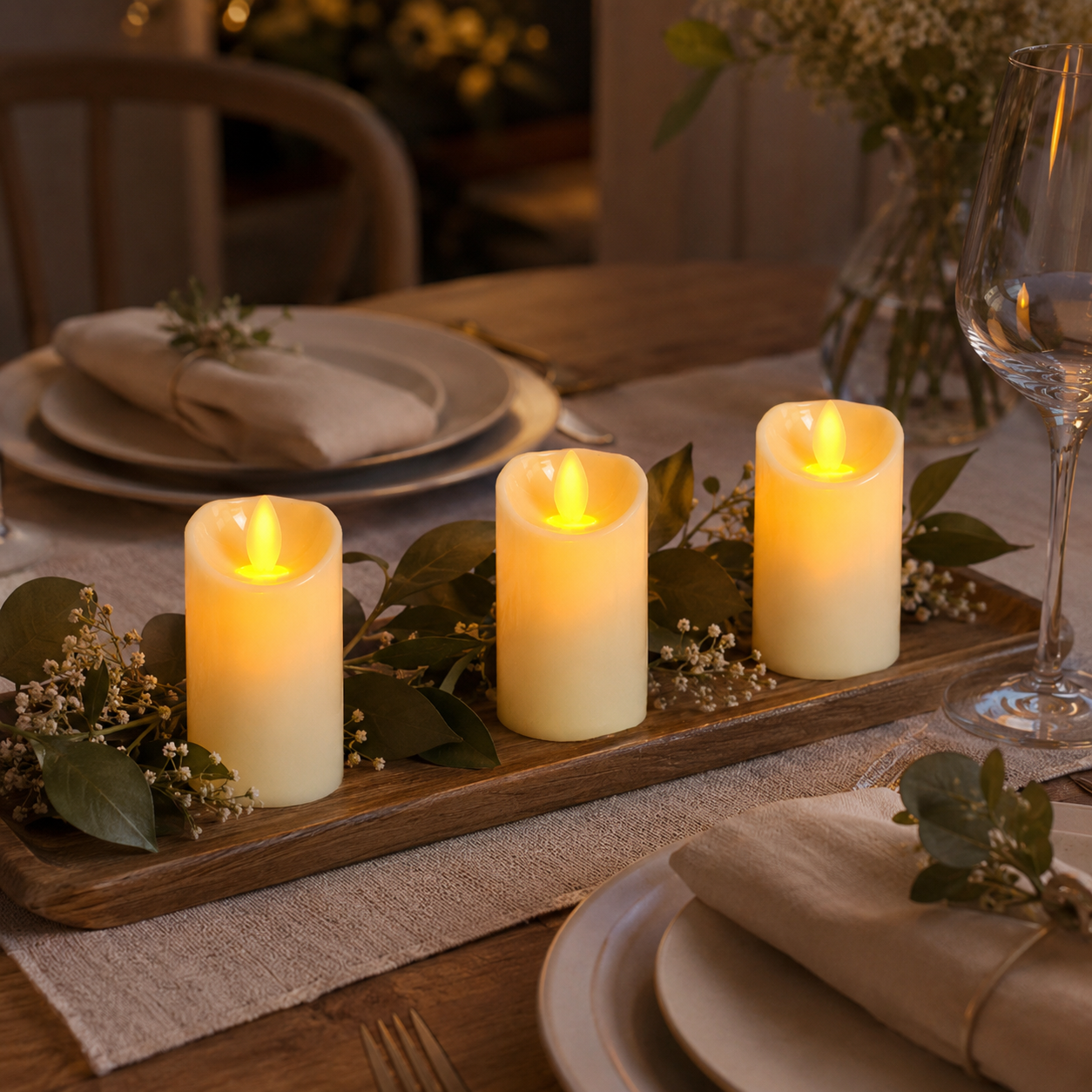 3 Pack Flameless LED Pillar Candles with Moving Flame