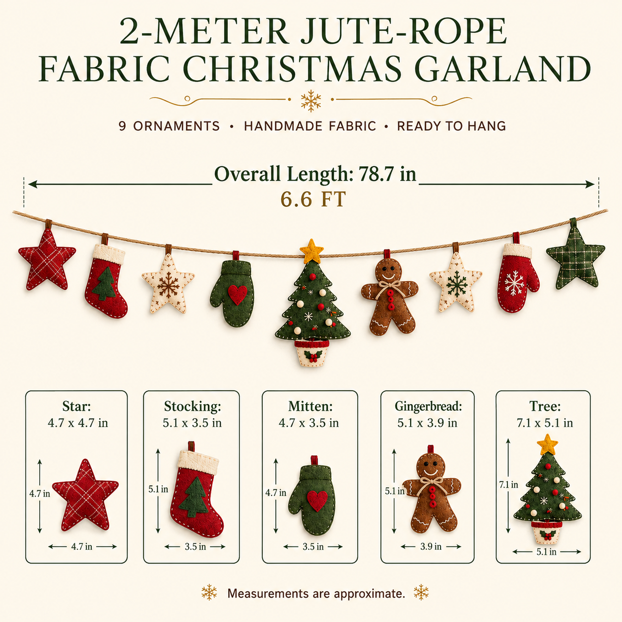 78.7 in Vintage Christmas Fabric Hanging Banner