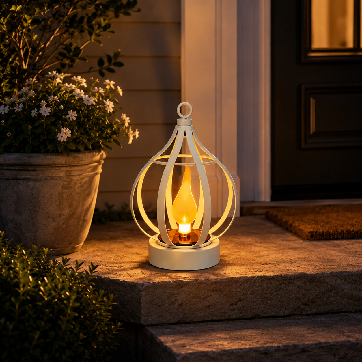 Solar Flickering Flame Metal Lantern IP65 Waterproof Hanging & Tabletop Garden Light