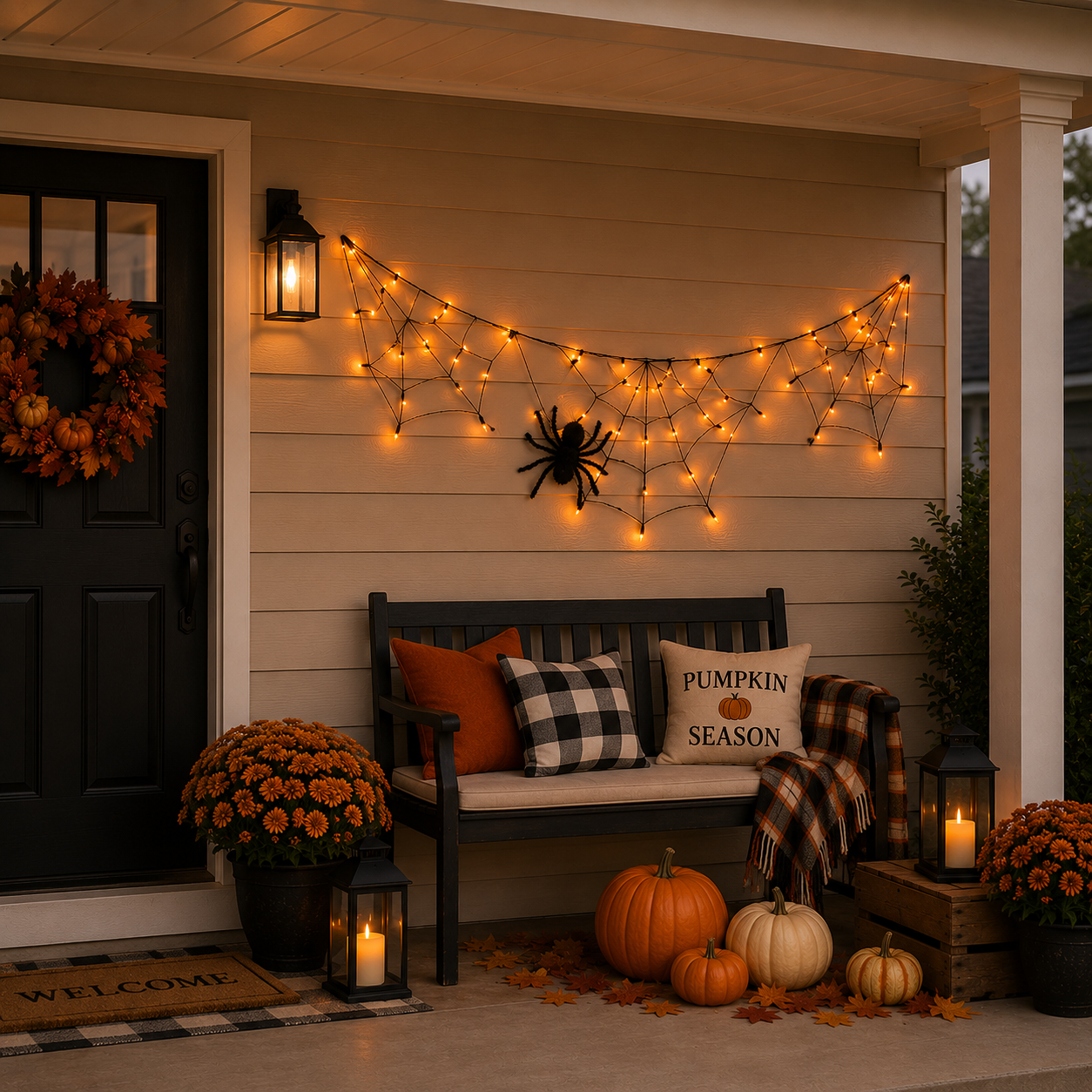70.9" Wide Battery-Powered Spider Web Lights