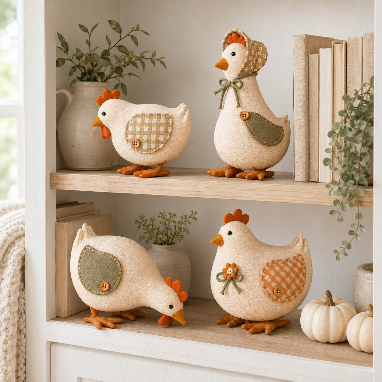 Harvest Hen & Rooster Fabric Doll Set – 4-Piece Fall Farmhouse Decor 🐔🍂
