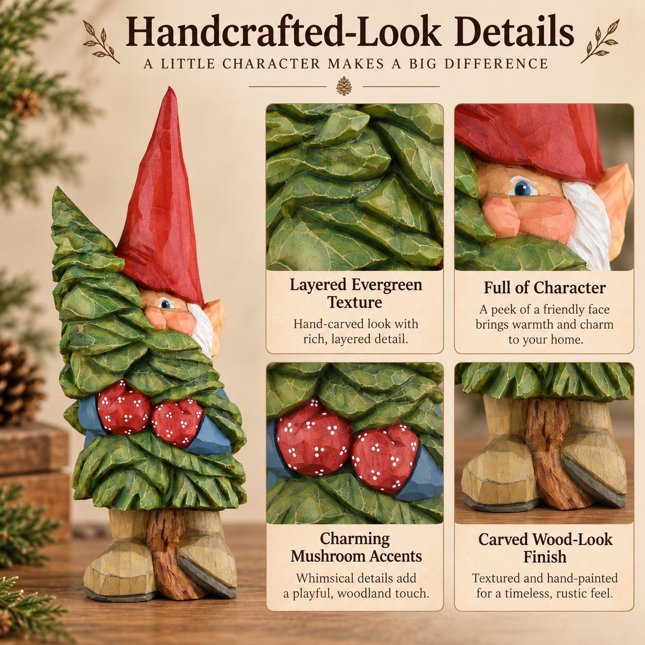 Rustic Woodland Christmas Gnome Figurine