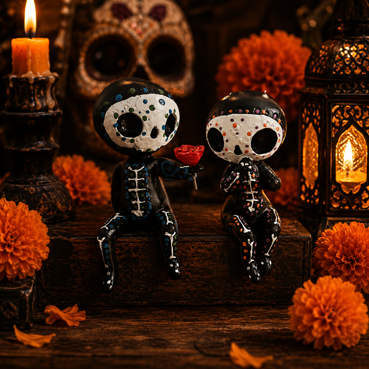 Day of the Dead Skeleton Figurines, Colorful Resin Couple & Family Decorations