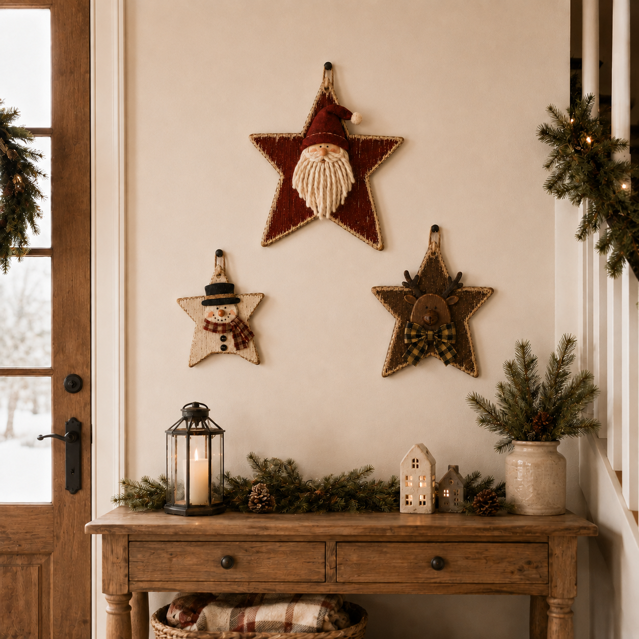 Rustic Seasonal Star Wall Decor Set – 3-Piece