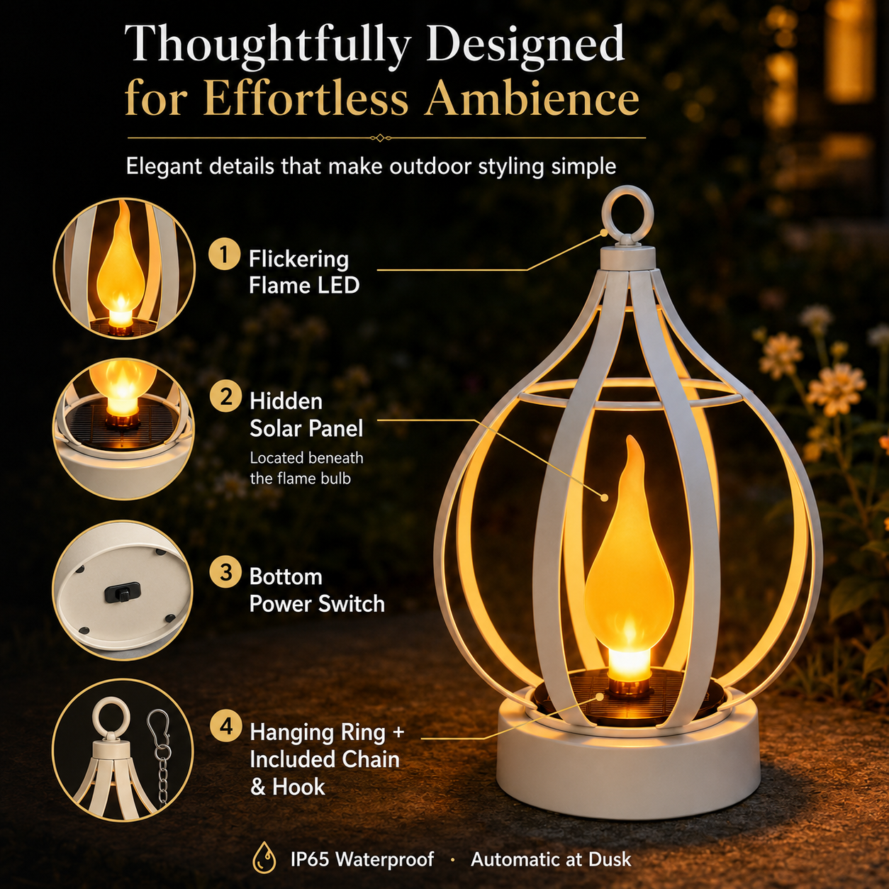 Solar Flickering Flame Metal Lantern IP65 Waterproof Hanging & Tabletop Garden Light