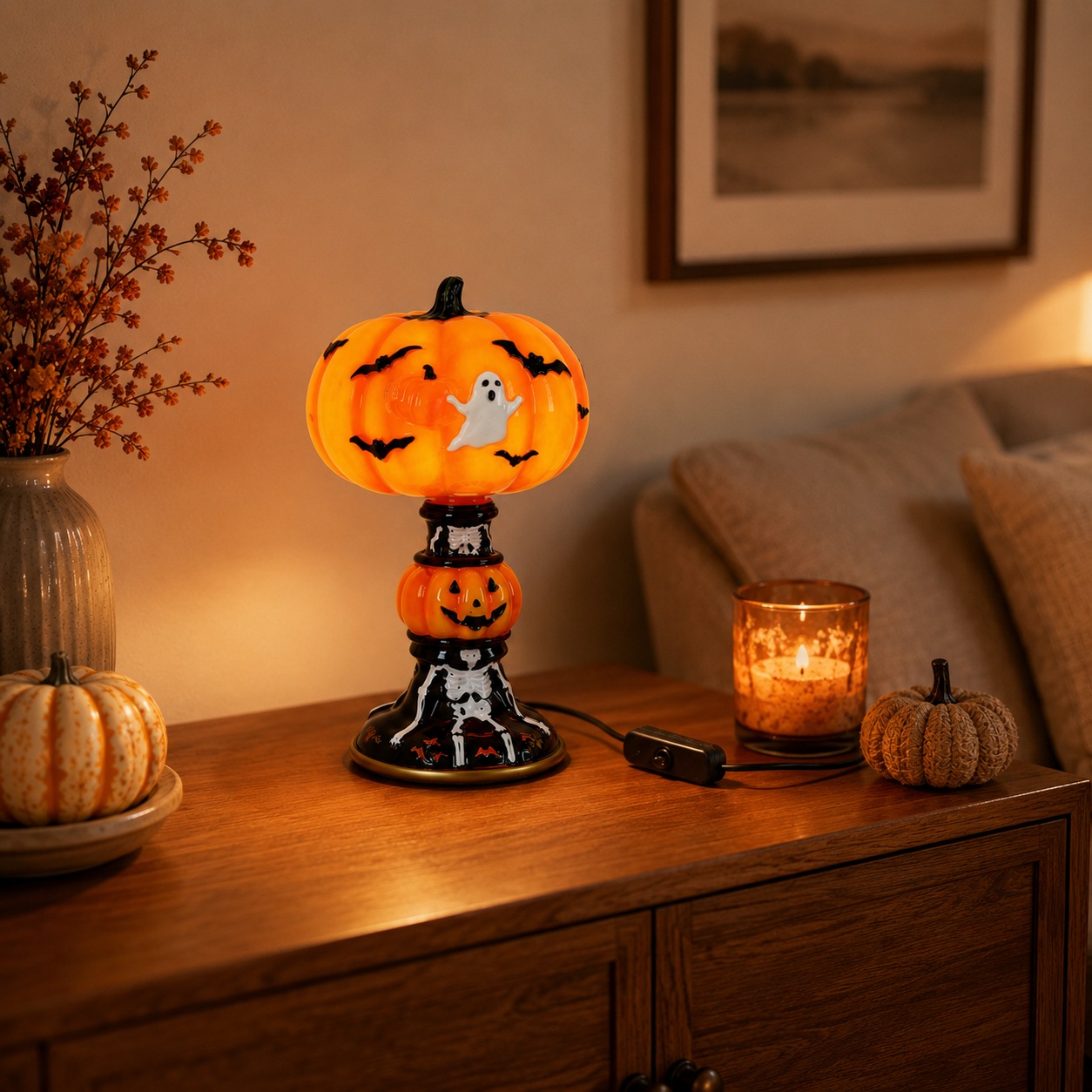 🎃 Light-Up Halloween Pumpkin Ghost Table Lamp