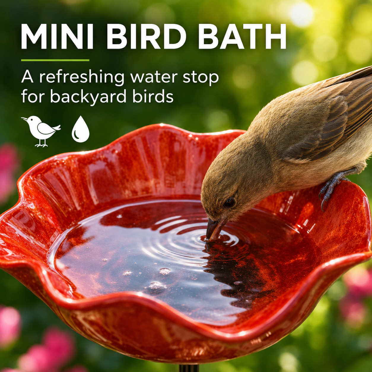 Vibrant Metal Flower Mini Bird Bath & Garden Stake – Outdoor Yard Decor