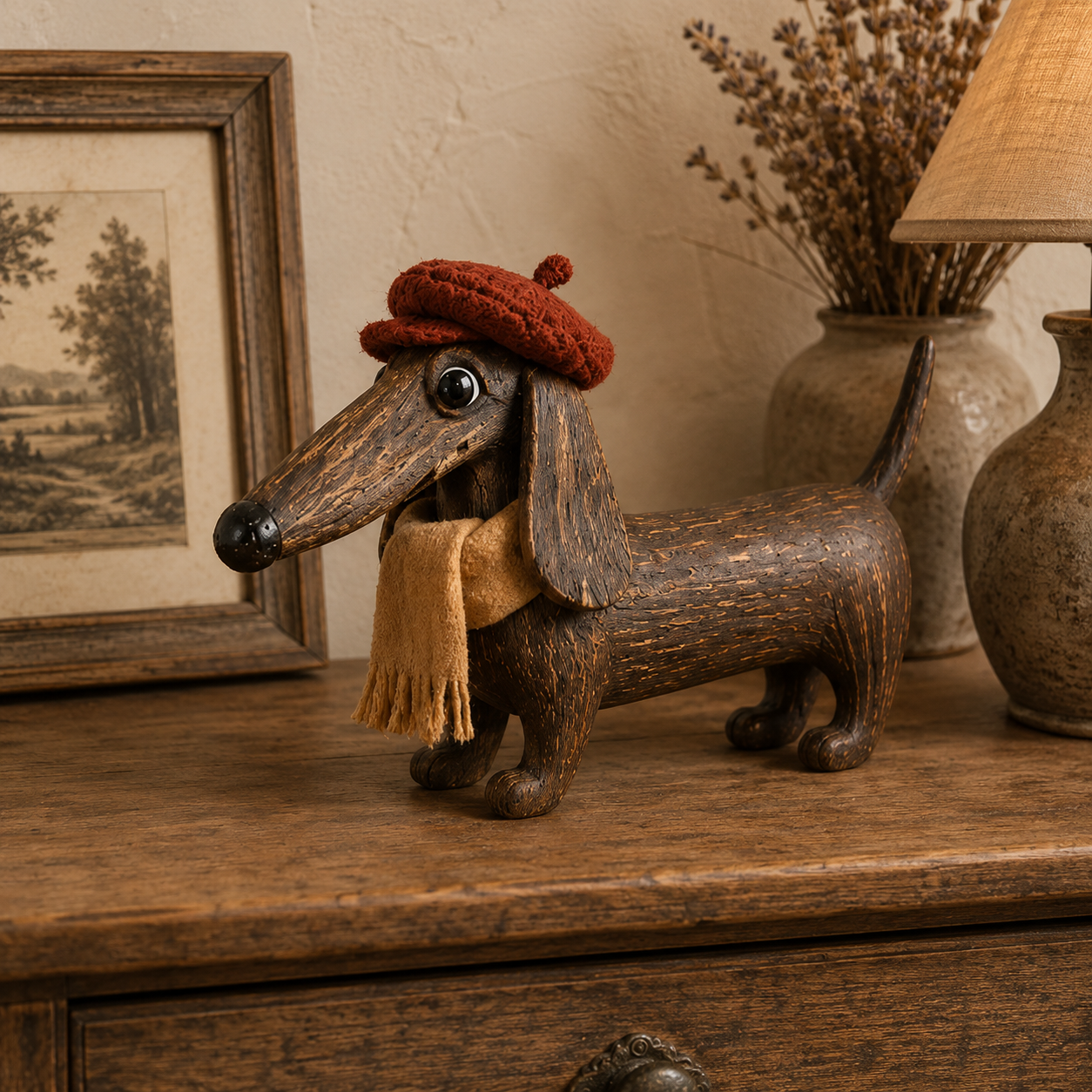 Rustic Gentleman Dachshund Wooden Figurine