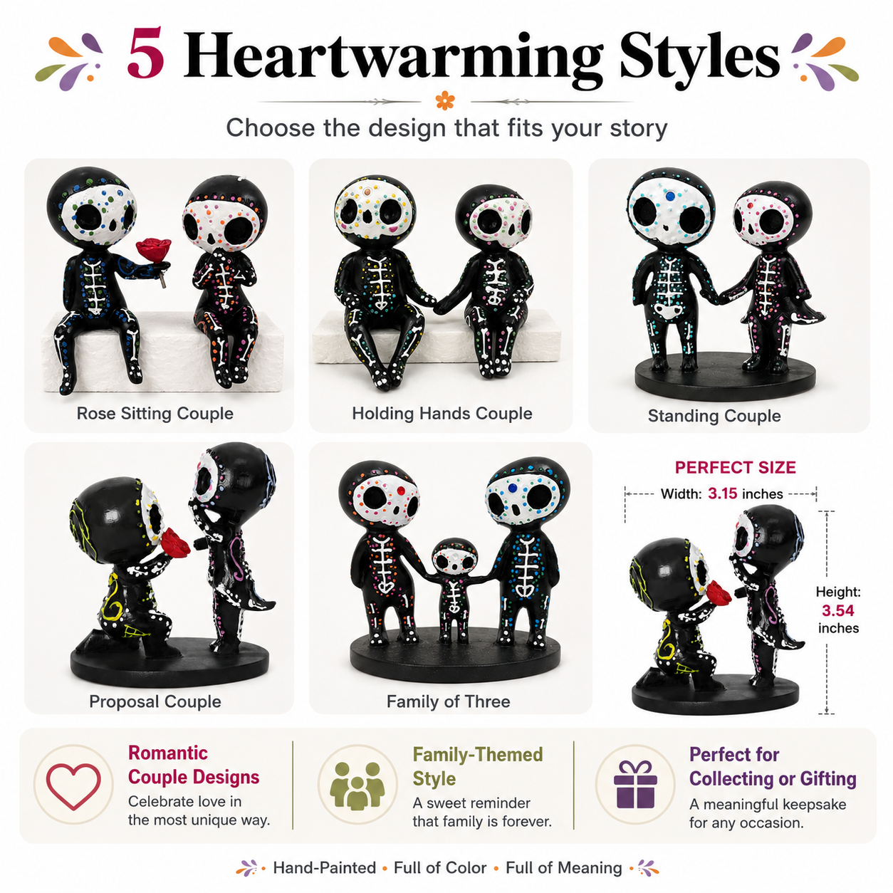 Day of the Dead Skeleton Figurines, Colorful Resin Couple & Family Decorations