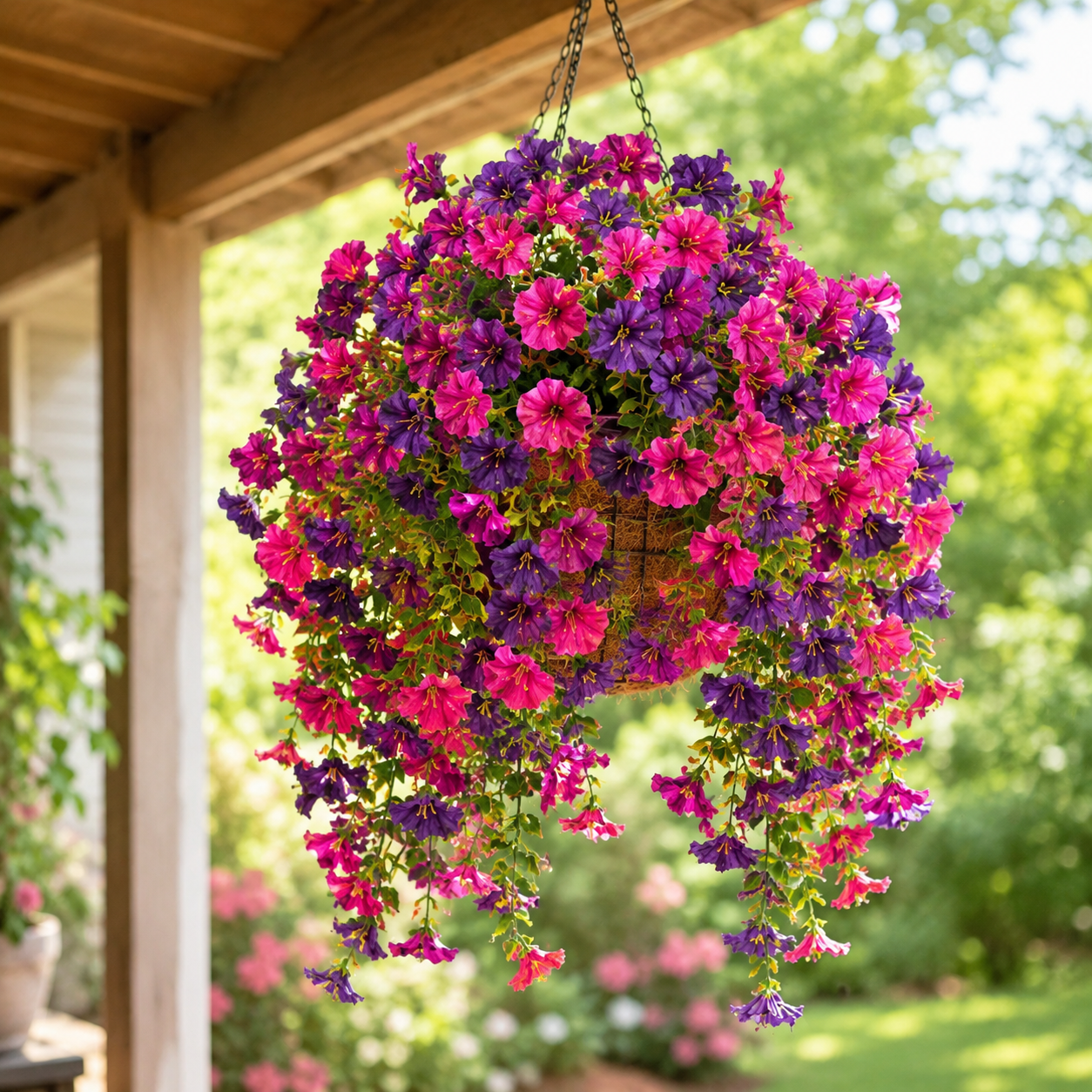4 Bunch Artificial Hanging Flowers , Faux Petunia Hanging Plants for Outdoor Indoor Decor——Flower basket not included