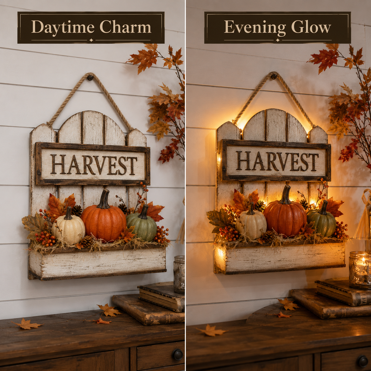 🍂 Rustic Light-Up Harvest Pumpkin Wall Décor