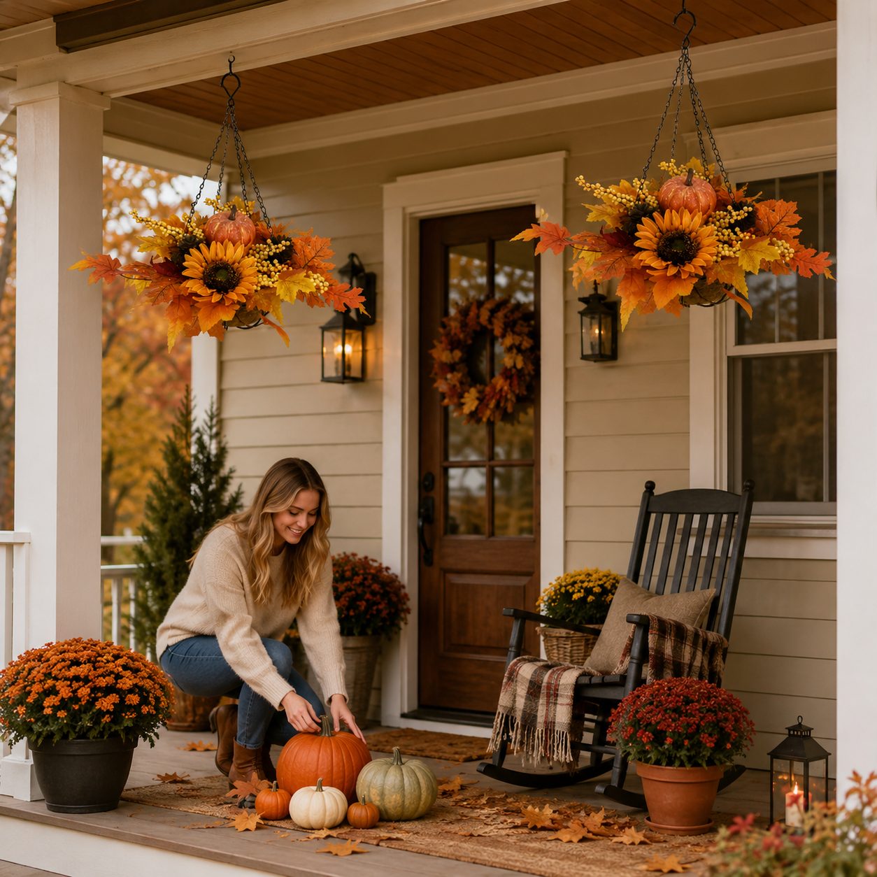 19.7 in Fall Harvest Pumpkin Hanging Basket / 1 pcs 🌻🎃