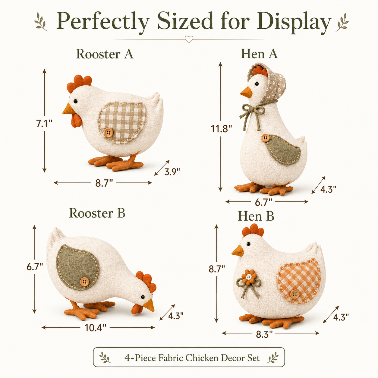 Harvest Hen & Rooster Fabric Doll Set – 4-Piece Fall Farmhouse Decor 🐔🍂
