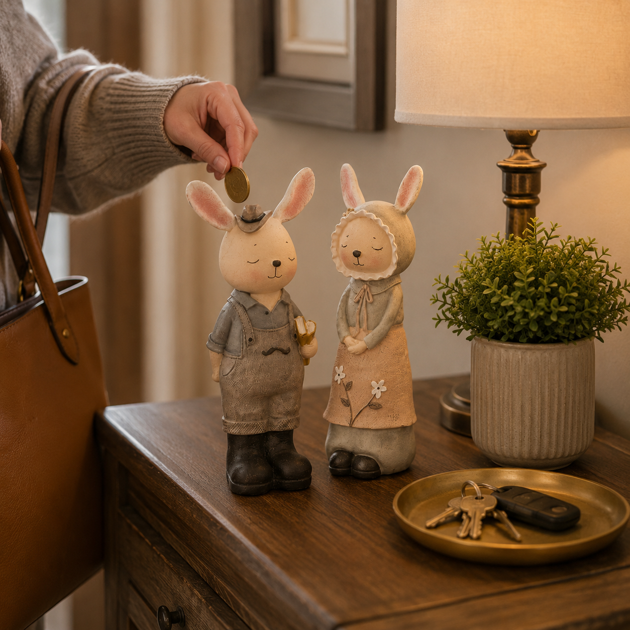 Vintage Storybook Bunny Couple Coin Banks 🐰