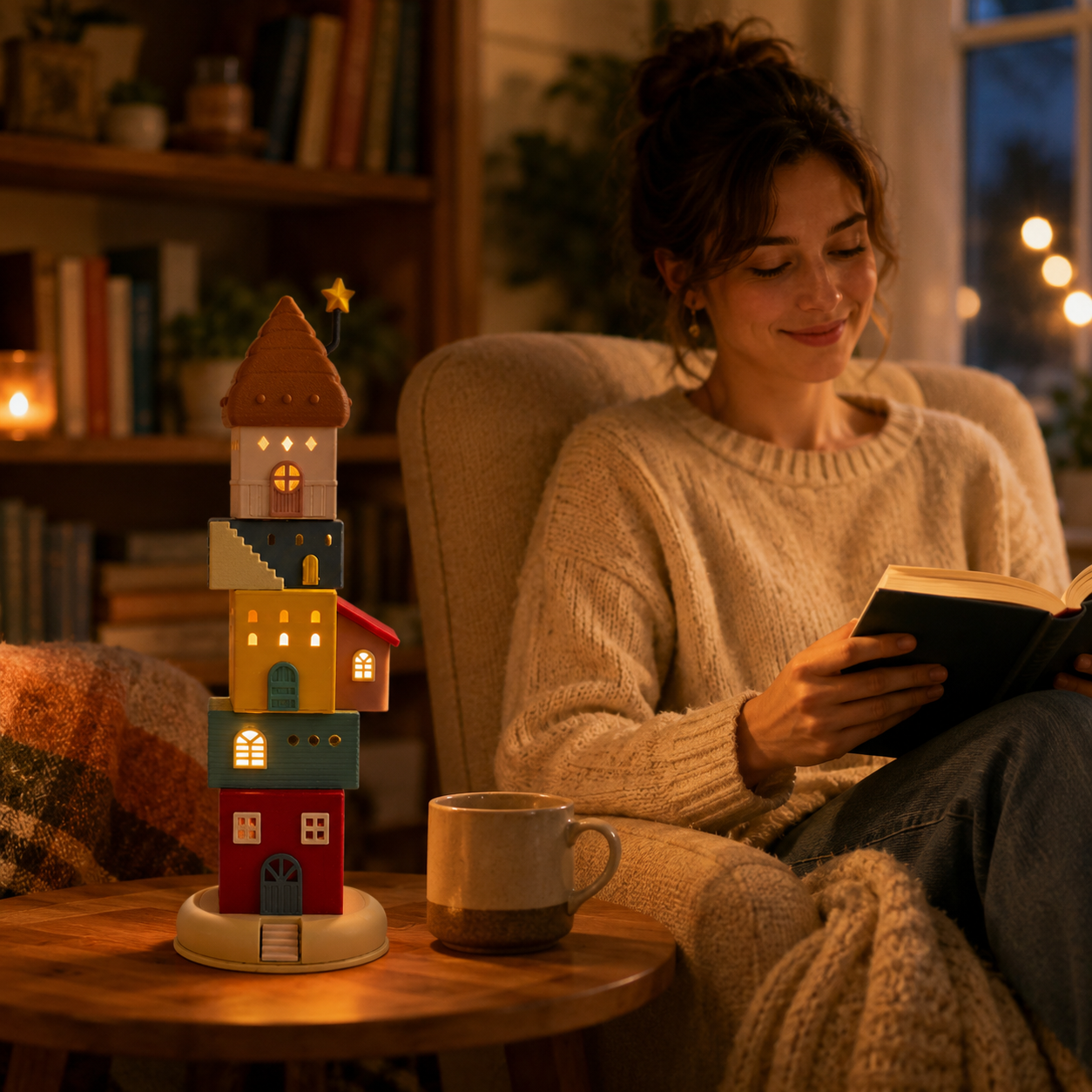 🏠 Whimsical Rotating Light-Up House Tower