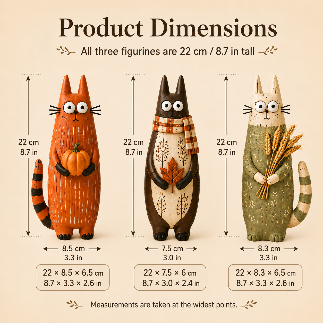 Whimsical Harvest Cat Figurine Set – Set of 3