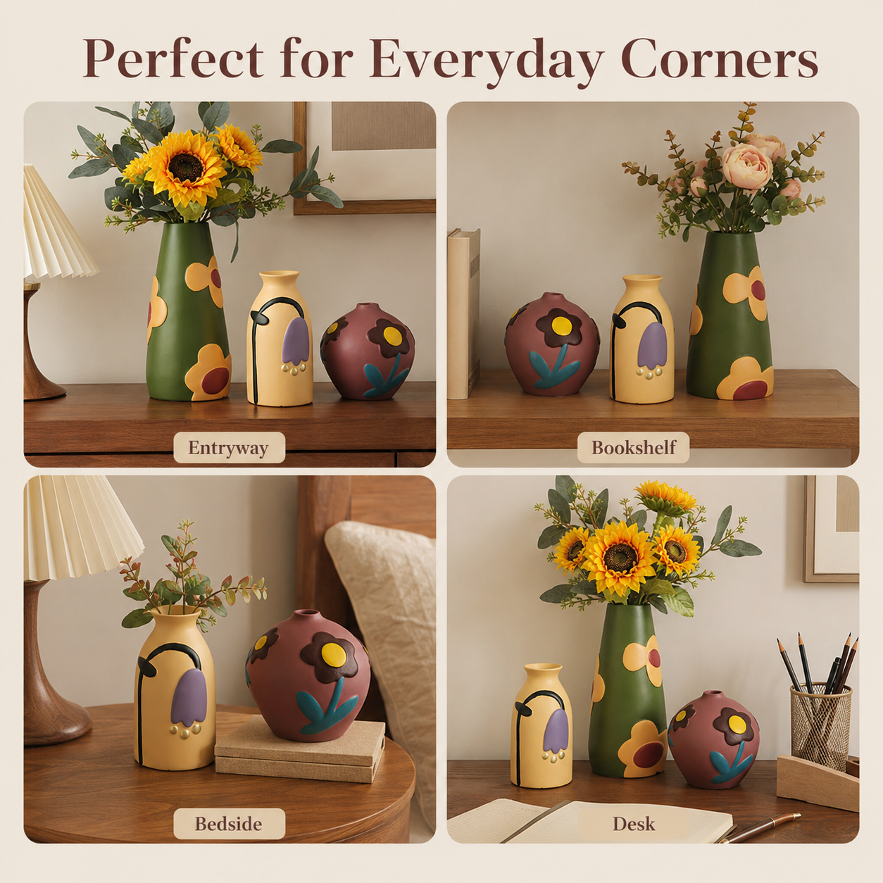 Retro Bloom Sculpted Resin Vase Collection
