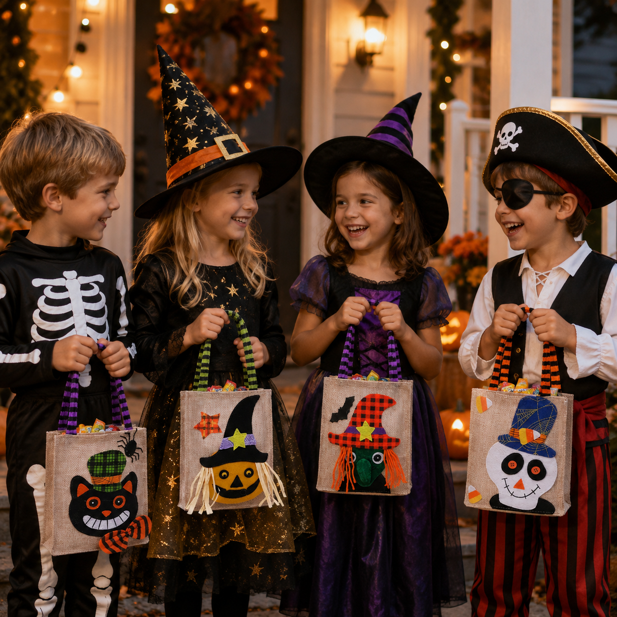 🎃 Whimsical Halloween Trick-or-Treat Bags – Set of 4