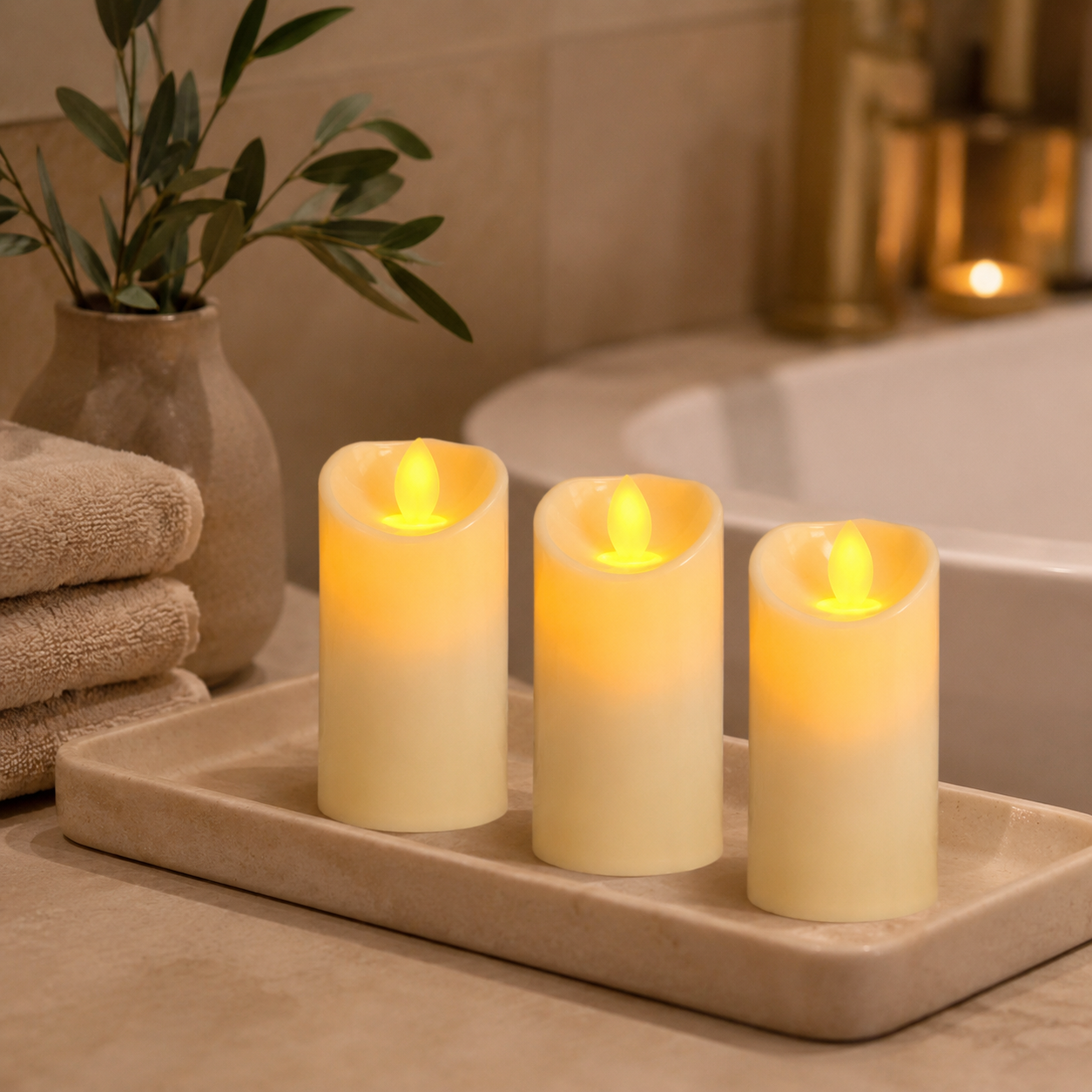3 Pack Flameless LED Pillar Candles with Moving Flame