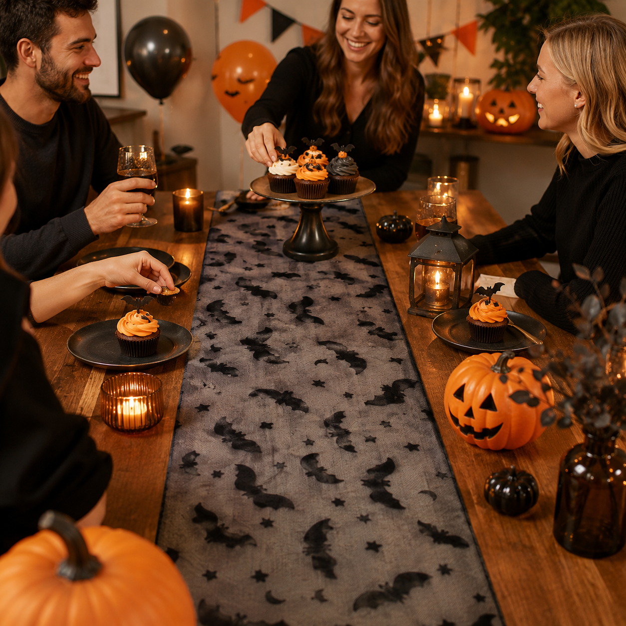 🎃 180 in Halloween Sheer Table Runner Roll Spider Web & Bat Mesh Decor for Party Tables