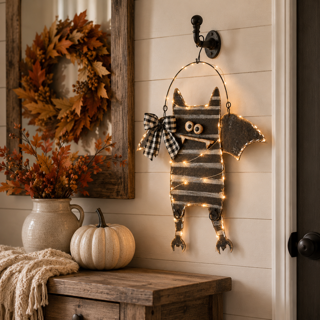 Lighted Rustic Bat Hanging Decor with Remote Control