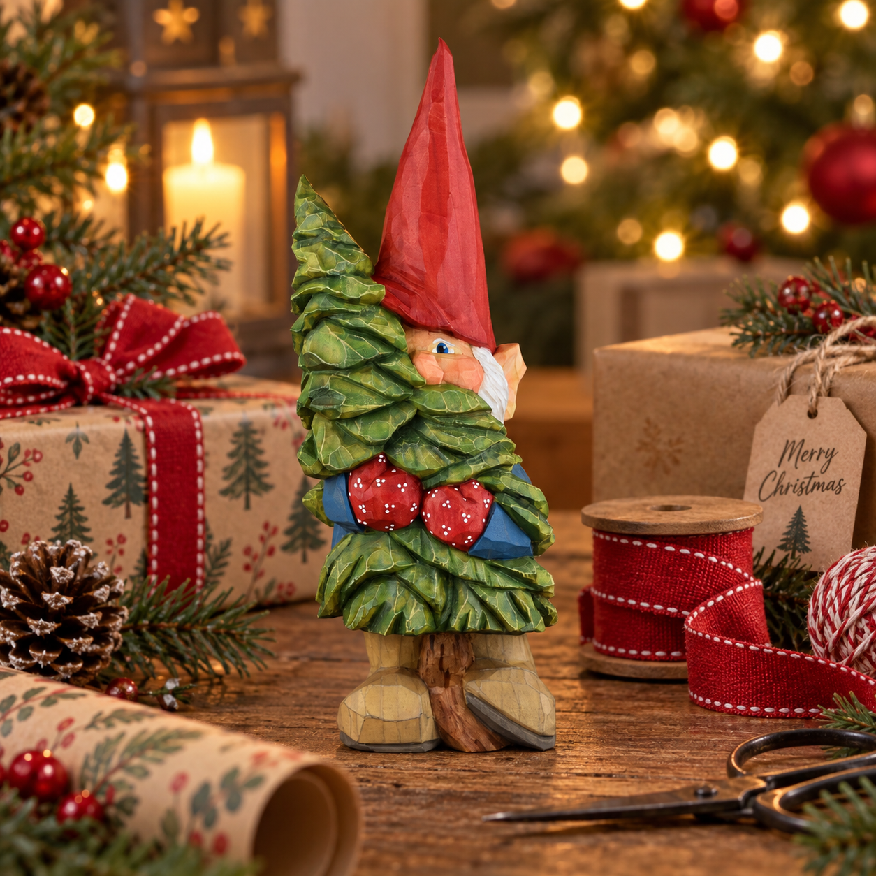 Rustic Woodland Christmas Gnome Figurine