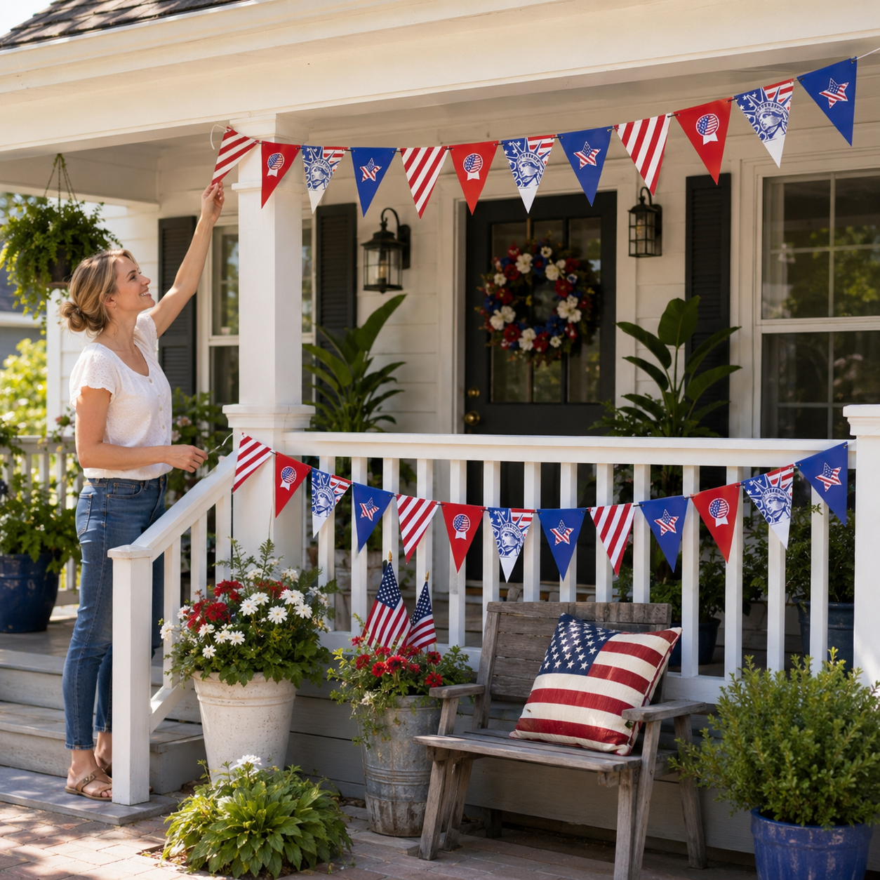 Patriotic Bunting Banner Garland – Red, White & Blue Party Decoration