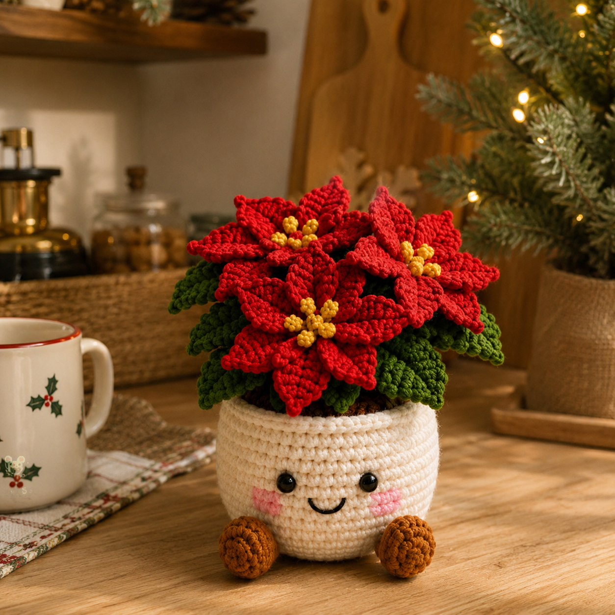 Handmade Crochet Christmas Potted Decor
