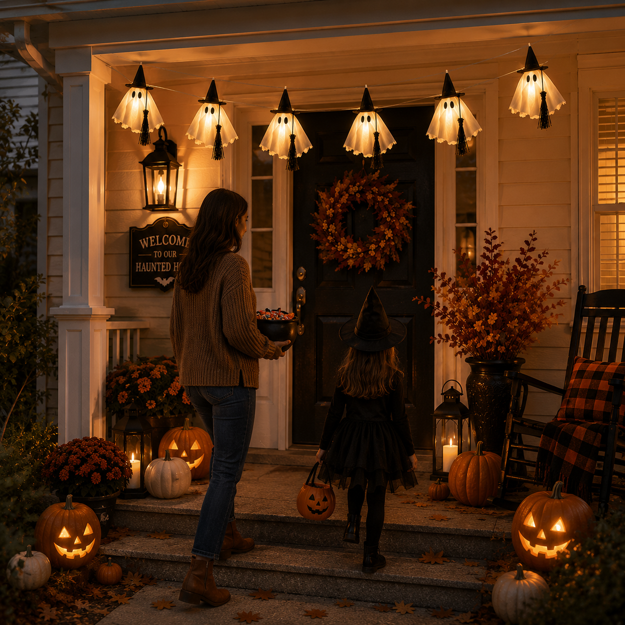 6-Ft Light-Up Witch Ghost Garland with Remote 👻✨