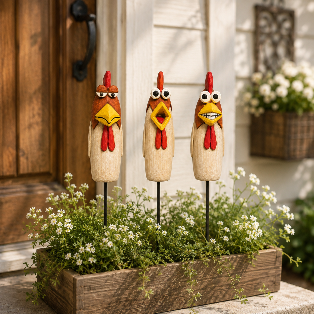 Funny Chicken Garden Stakes – 3 Piece Whimsical Yard Decor for Flower Beds, Planters & Backyard