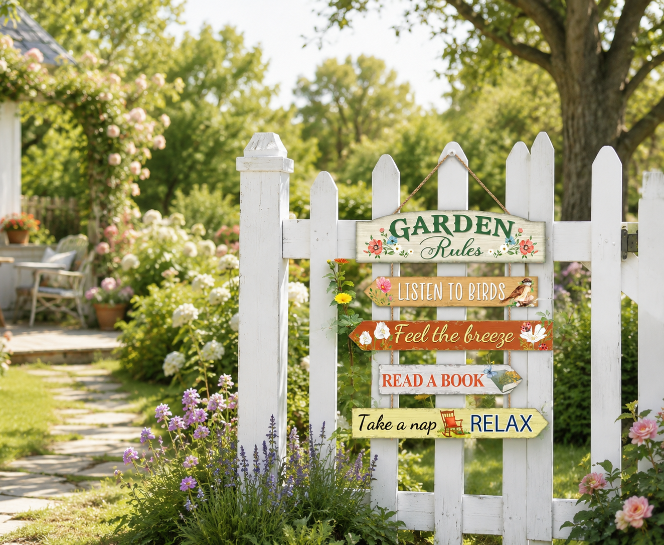 6pcs Wooden Outdoor Fun Garden Rule Signs Set-Gardening Enthusiast Decor, Outdoor Garden Sign Plaques