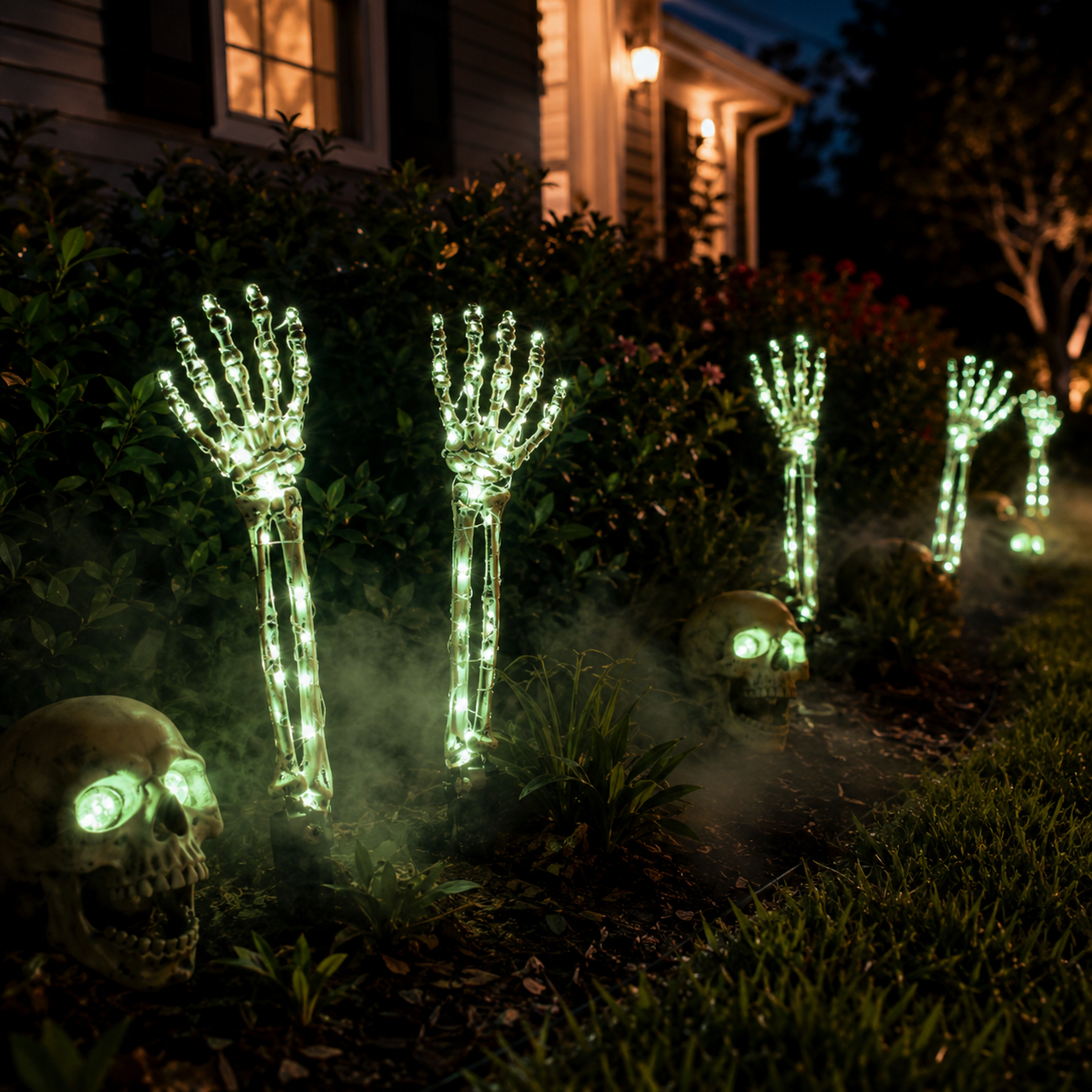 Halloween Skeleton Hands & Skull LED Yard Stakes
