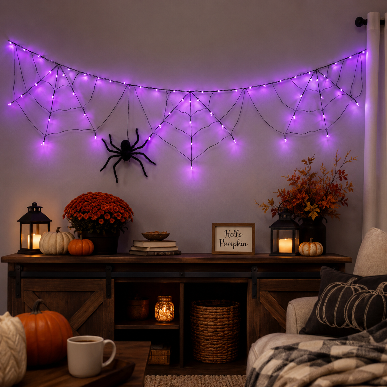 70.9" Wide Battery-Powered Spider Web Lights