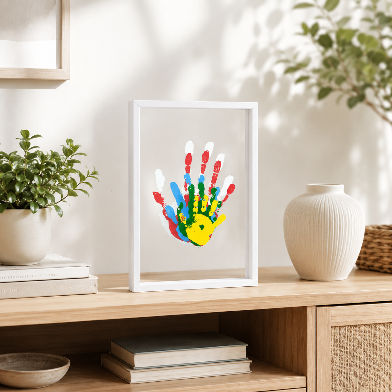 Family Handprint Set, Including 4 Handprint Slots And 6 Colors, Souvenir Frame, Handprint, Family Gift,Father's Day Gift,Mother'S Day Gift,Non-Toxic Pigment