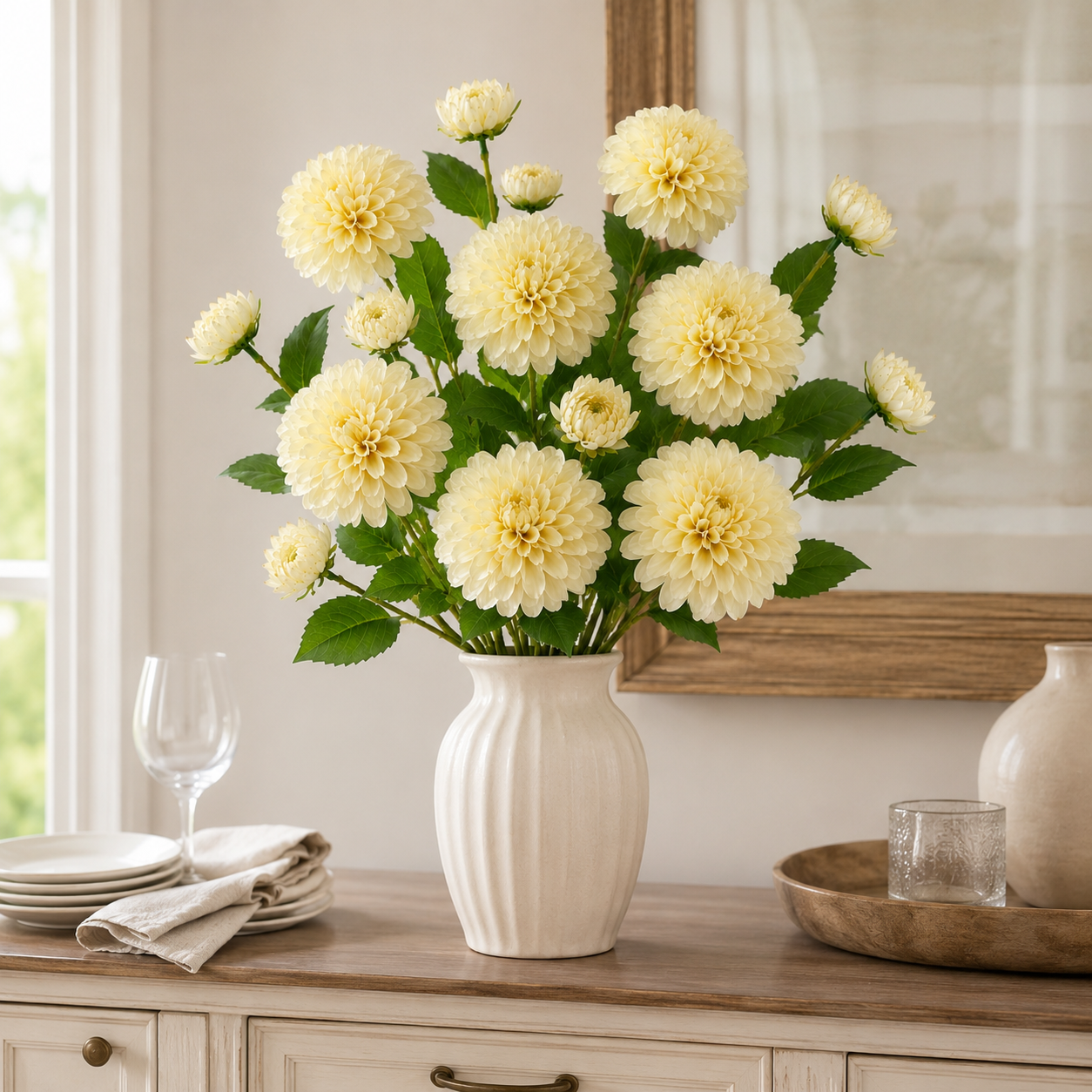 29.9 in Lifelike Dahlia Artificial Flower Bouquet – 5 Stems, 15 Blooms