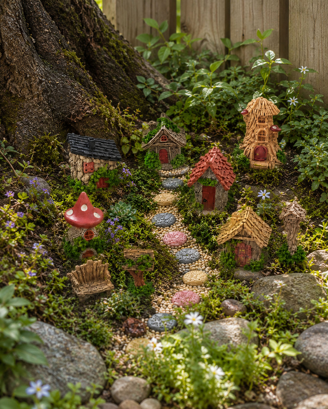 🌿 14-Piece Mini Fairy Garden Kit – Miniature Village Decor for Plant Pots, Terrariums & Backyard Micro Landscapes
