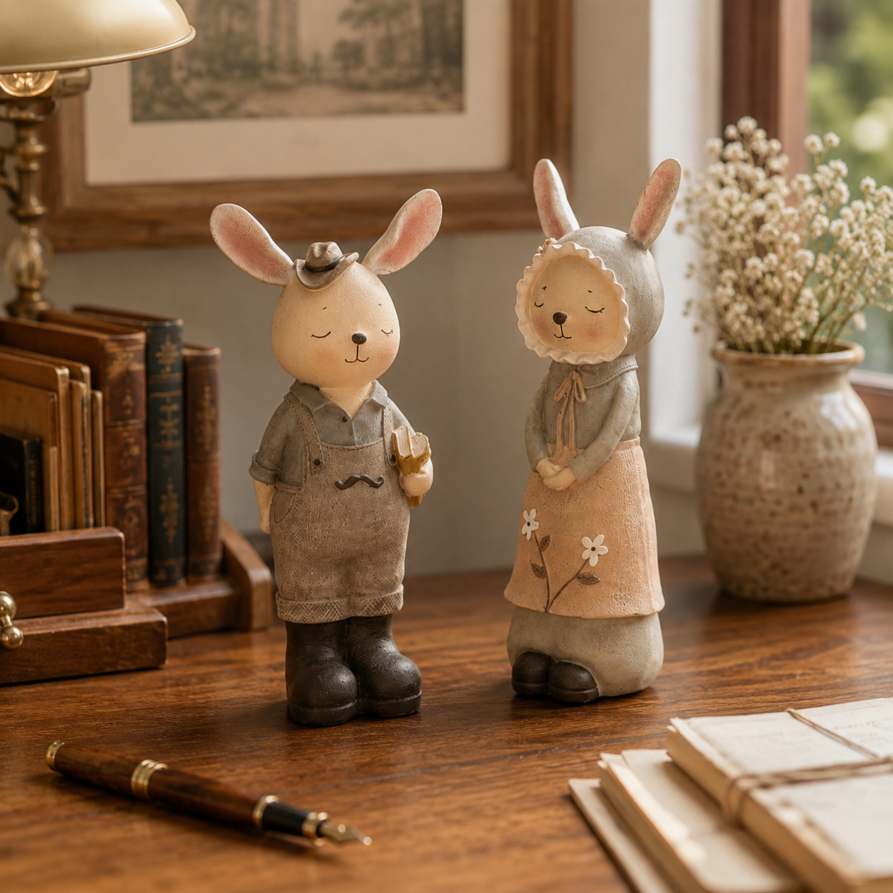 Vintage Storybook Bunny Couple Coin Banks 🐰