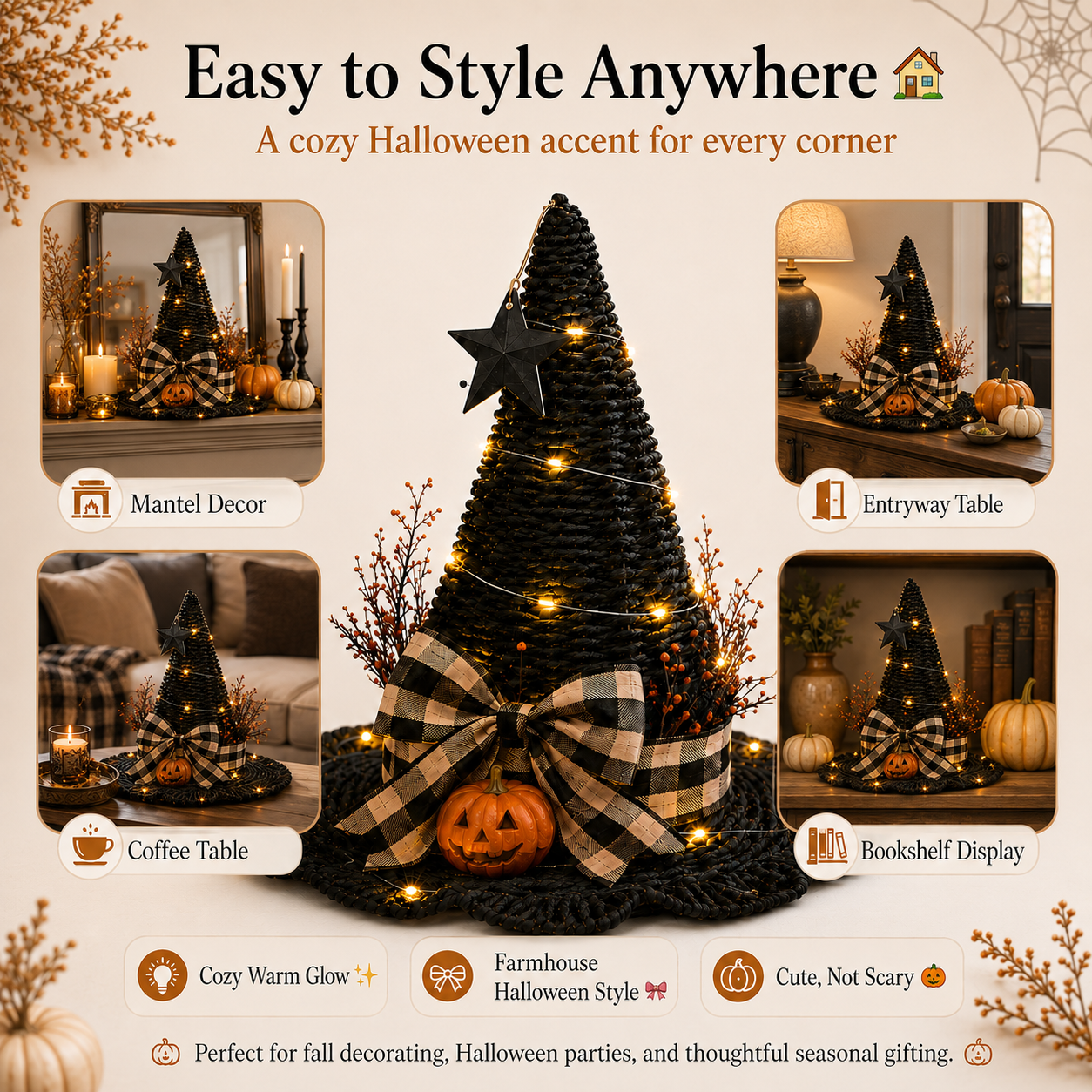 Lighted Woven Witch Hat Decor ✨