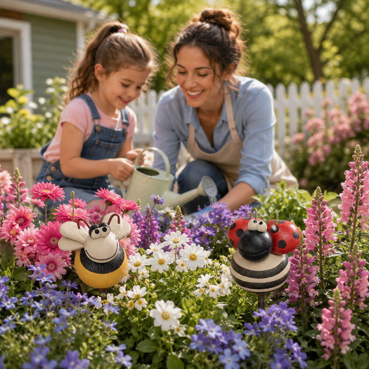 Happy Garden Friends Bee & Ladybug Stake Set